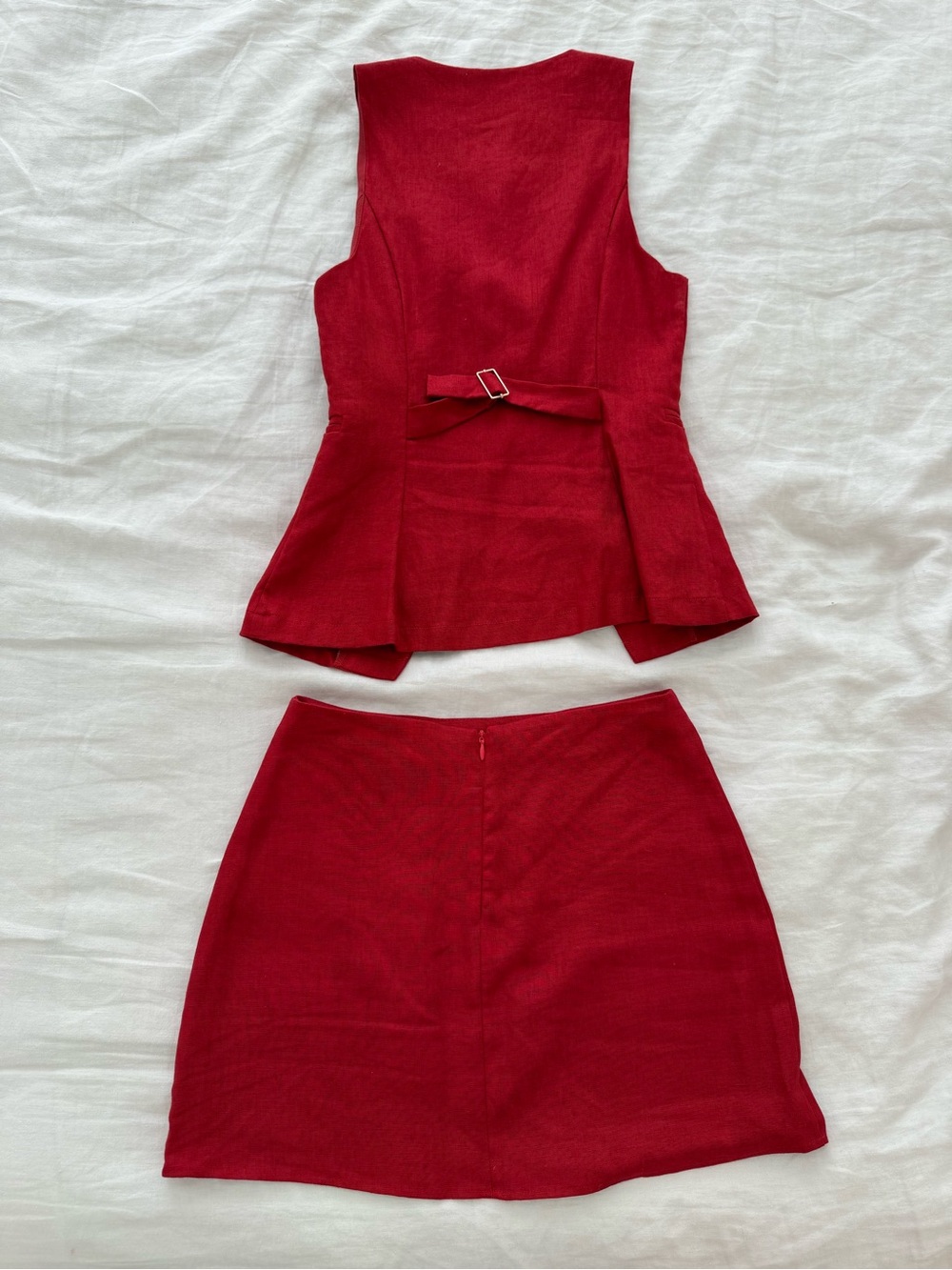 Reformation Red Linen Two-Piece Skirt and Vest Set - Picture 3 of 5